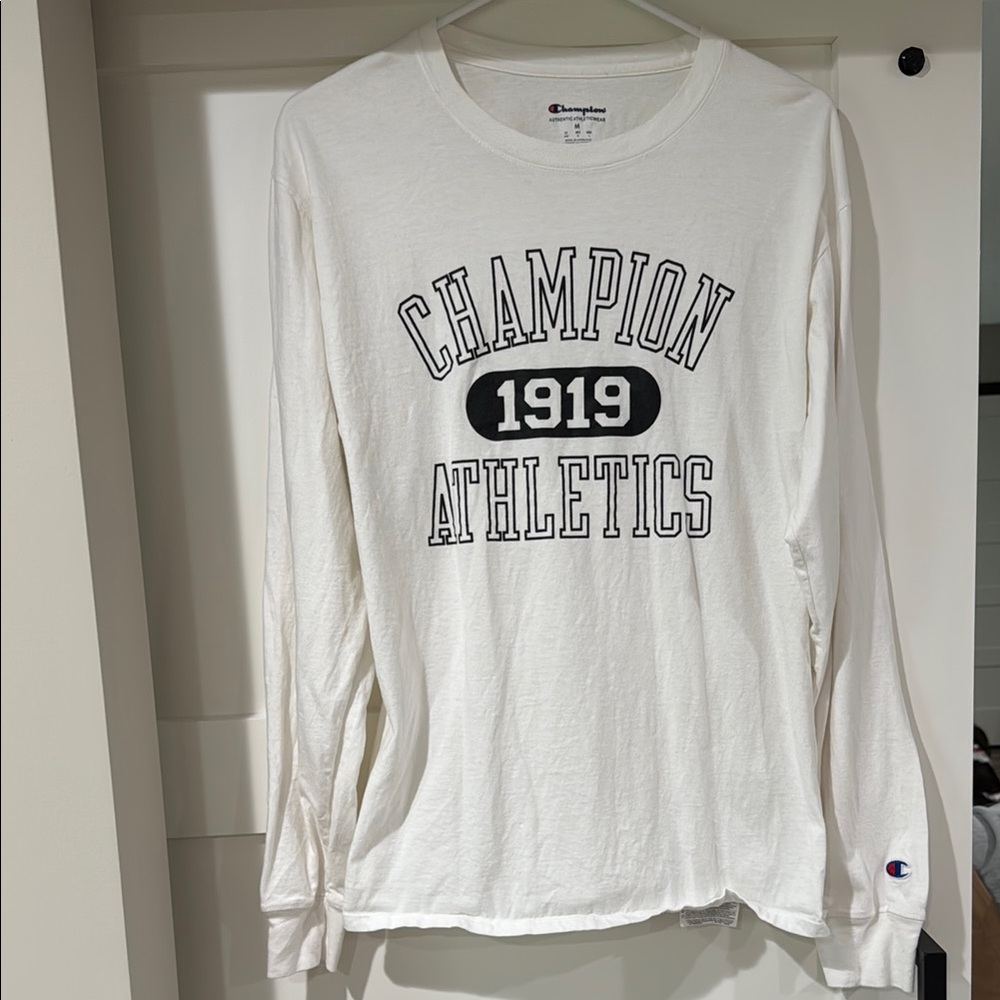 Champion White Long Sleeve with Black Print